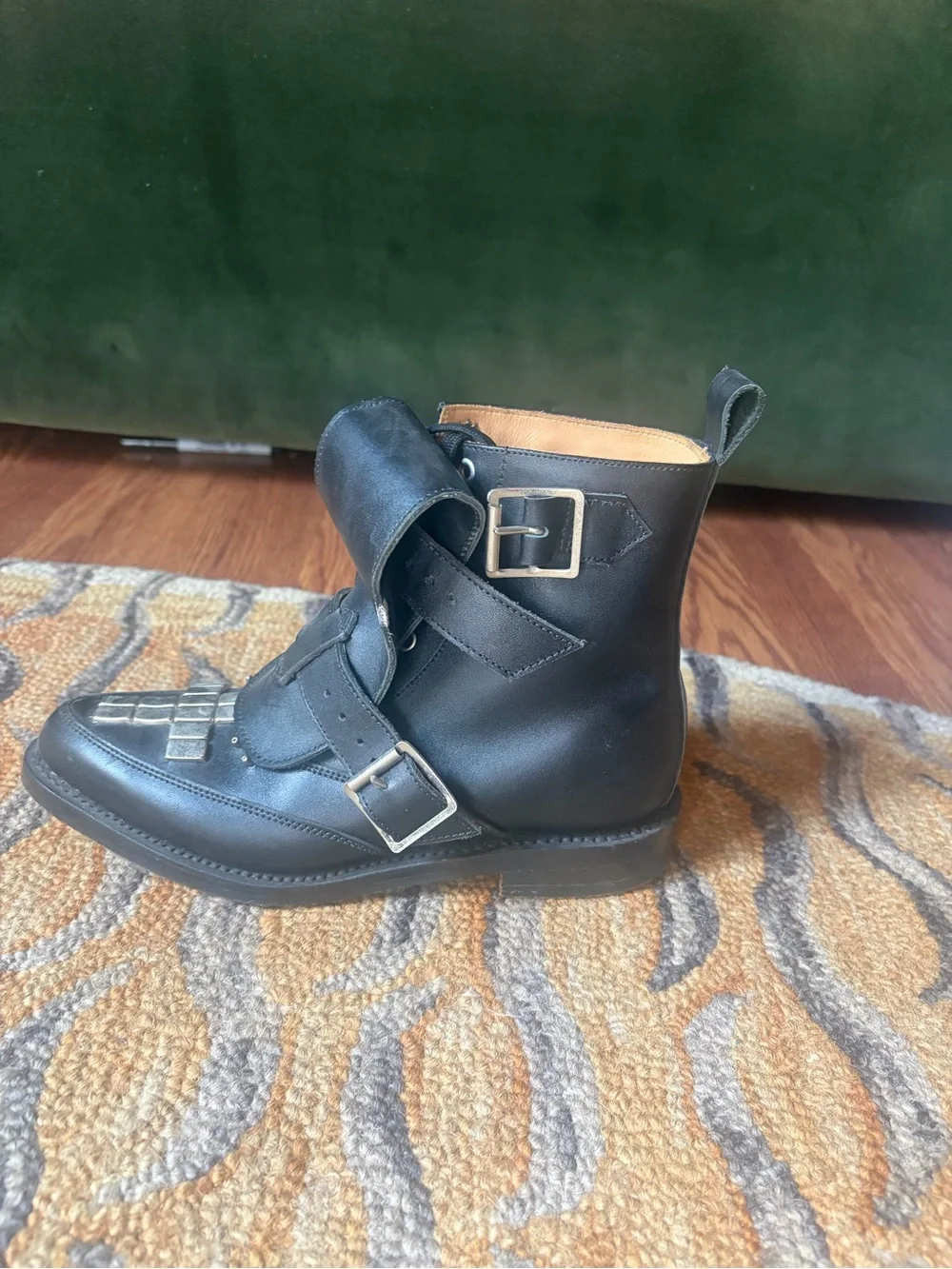 Black LeatherBuckle Lace-Up Boots by George cox